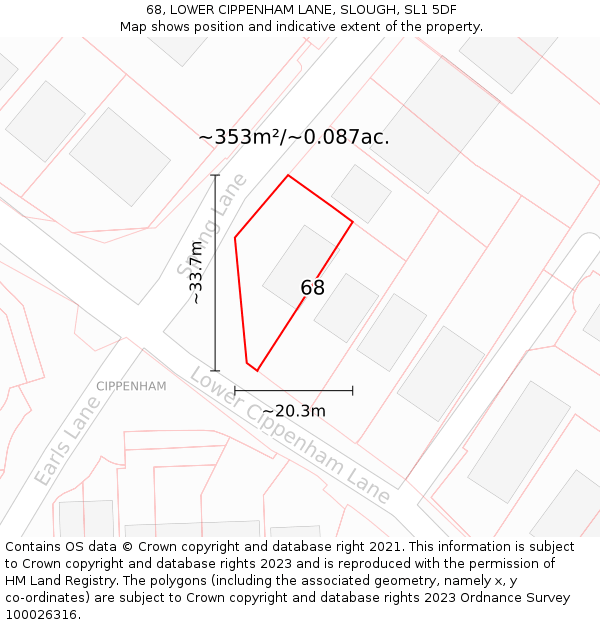 68, LOWER CIPPENHAM LANE, SLOUGH, SL1 5DF: Plot and title map