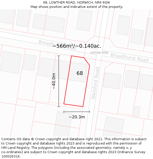 68, LOWTHER ROAD, NORWICH, NR4 6QW: Plot and title map