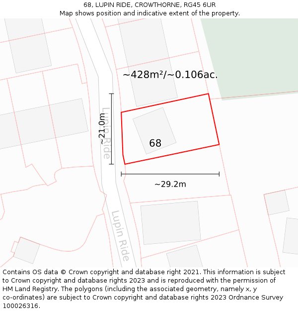 68, LUPIN RIDE, CROWTHORNE, RG45 6UR: Plot and title map