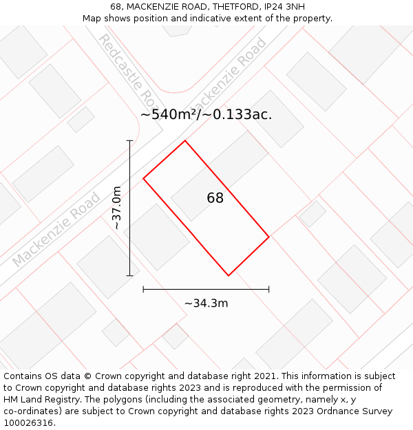 68, MACKENZIE ROAD, THETFORD, IP24 3NH: Plot and title map