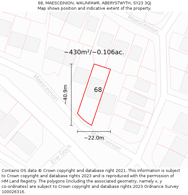 68, MAESCEINION, WAUNFAWR, ABERYSTWYTH, SY23 3QJ: Plot and title map