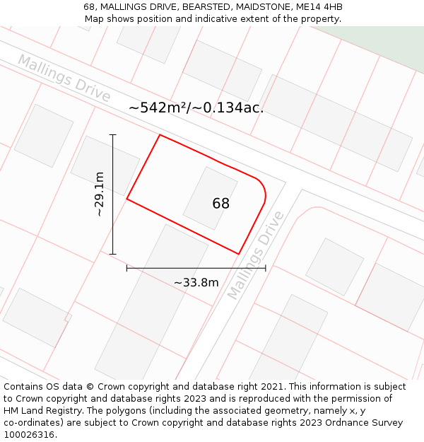 68, MALLINGS DRIVE, BEARSTED, MAIDSTONE, ME14 4HB: Plot and title map