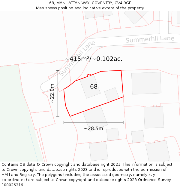 68, MANHATTAN WAY, COVENTRY, CV4 9GE: Plot and title map