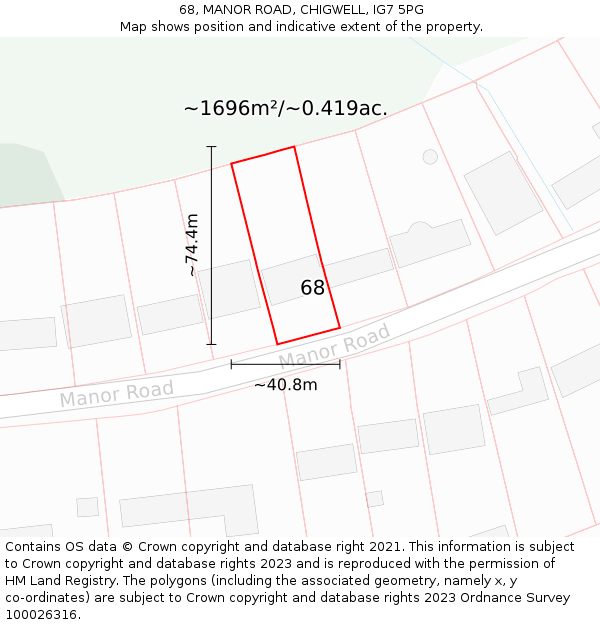 68, MANOR ROAD, CHIGWELL, IG7 5PG: Plot and title map