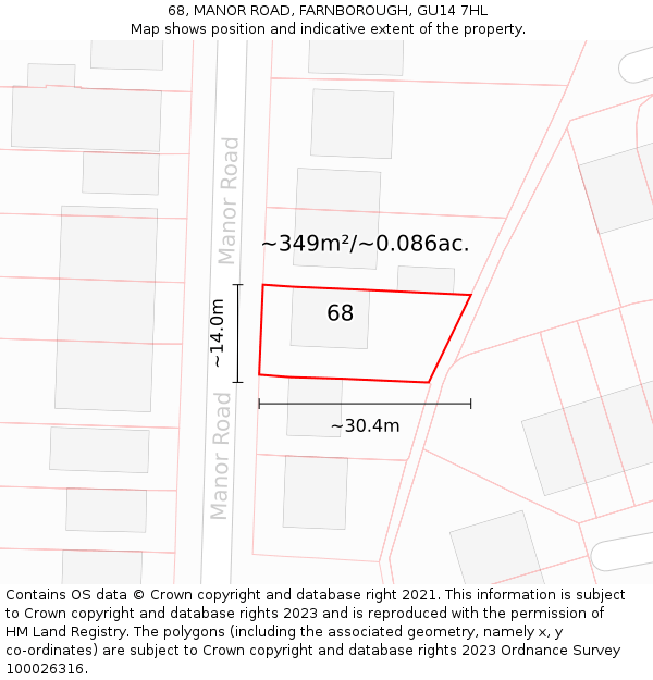 68, MANOR ROAD, FARNBOROUGH, GU14 7HL: Plot and title map
