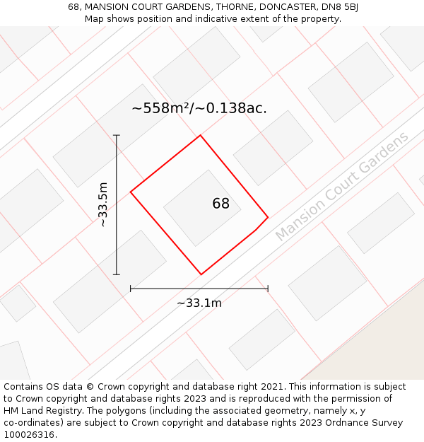 68, MANSION COURT GARDENS, THORNE, DONCASTER, DN8 5BJ: Plot and title map