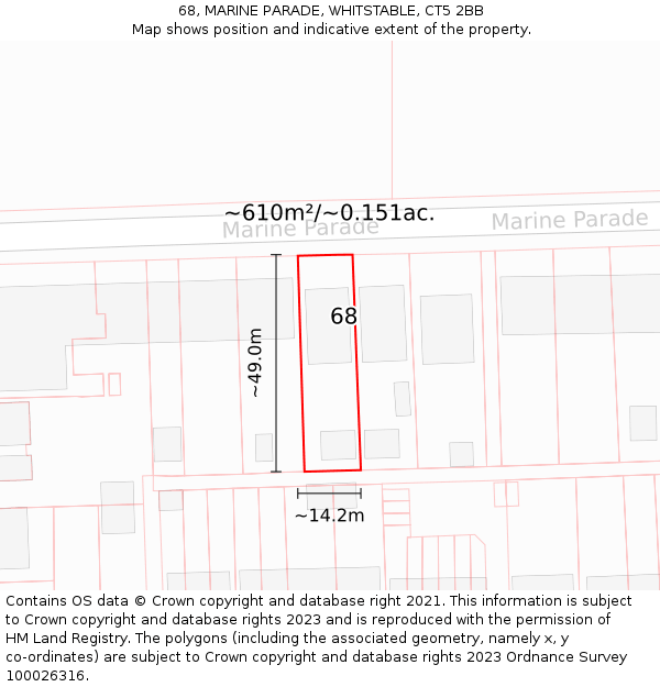 68, MARINE PARADE, WHITSTABLE, CT5 2BB: Plot and title map