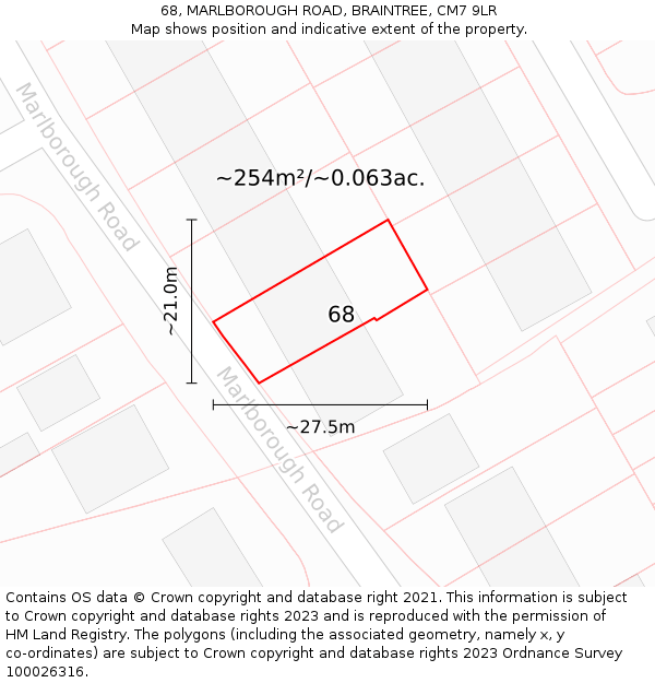 68, MARLBOROUGH ROAD, BRAINTREE, CM7 9LR: Plot and title map
