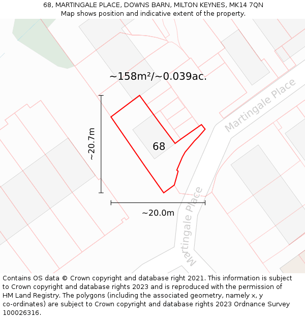 68, MARTINGALE PLACE, DOWNS BARN, MILTON KEYNES, MK14 7QN: Plot and title map