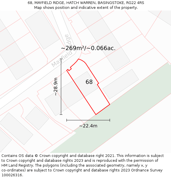 68, MAYFIELD RIDGE, HATCH WARREN, BASINGSTOKE, RG22 4RS: Plot and title map