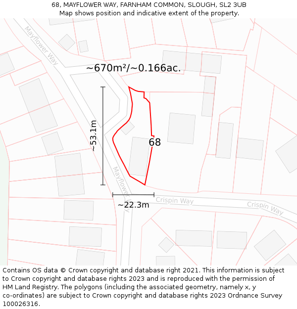 68, MAYFLOWER WAY, FARNHAM COMMON, SLOUGH, SL2 3UB: Plot and title map