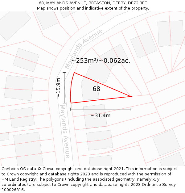 68, MAYLANDS AVENUE, BREASTON, DERBY, DE72 3EE: Plot and title map