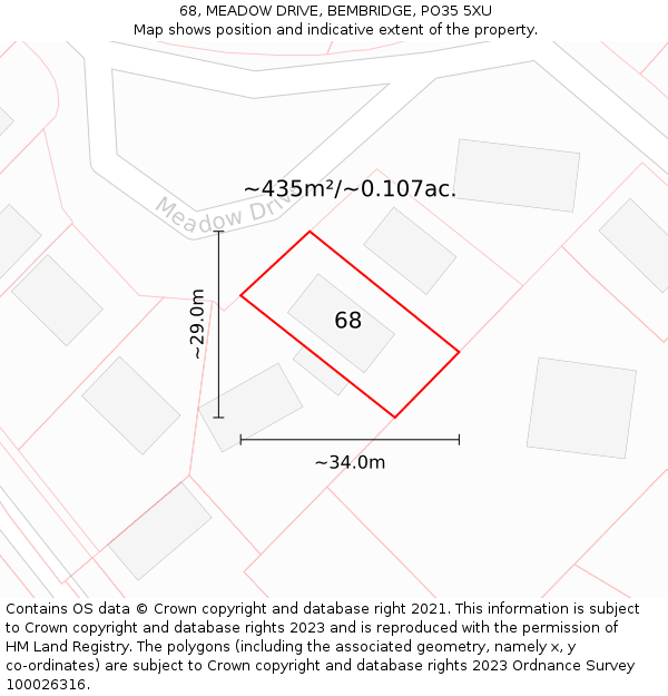 68, MEADOW DRIVE, BEMBRIDGE, PO35 5XU: Plot and title map