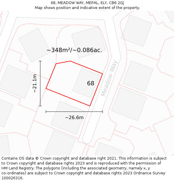 68, MEADOW WAY, MEPAL, ELY, CB6 2GJ: Plot and title map