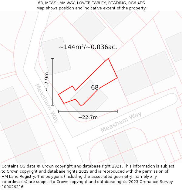 68, MEASHAM WAY, LOWER EARLEY, READING, RG6 4ES: Plot and title map