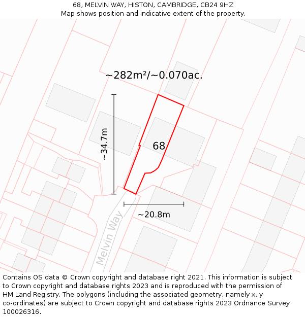 68, MELVIN WAY, HISTON, CAMBRIDGE, CB24 9HZ: Plot and title map