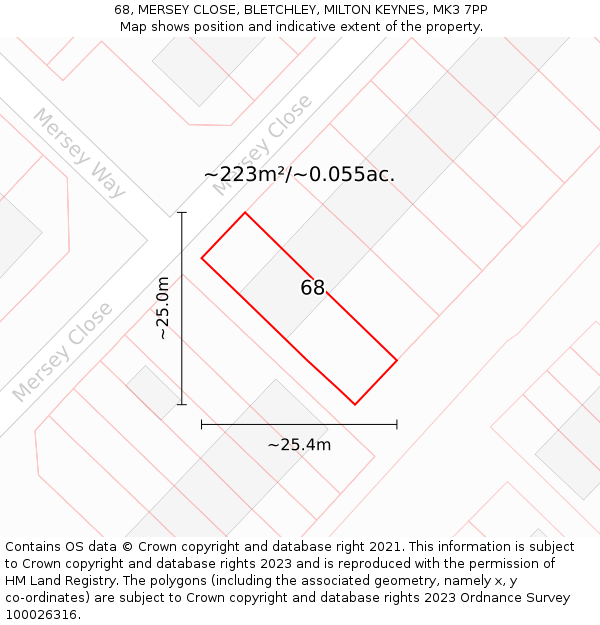 68, MERSEY CLOSE, BLETCHLEY, MILTON KEYNES, MK3 7PP: Plot and title map