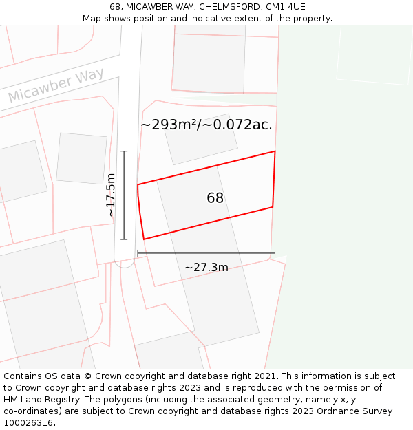 68, MICAWBER WAY, CHELMSFORD, CM1 4UE: Plot and title map