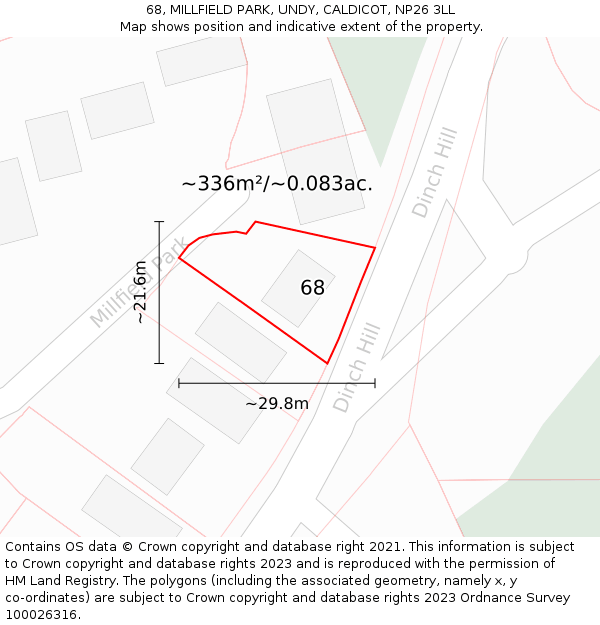 68, MILLFIELD PARK, UNDY, CALDICOT, NP26 3LL: Plot and title map