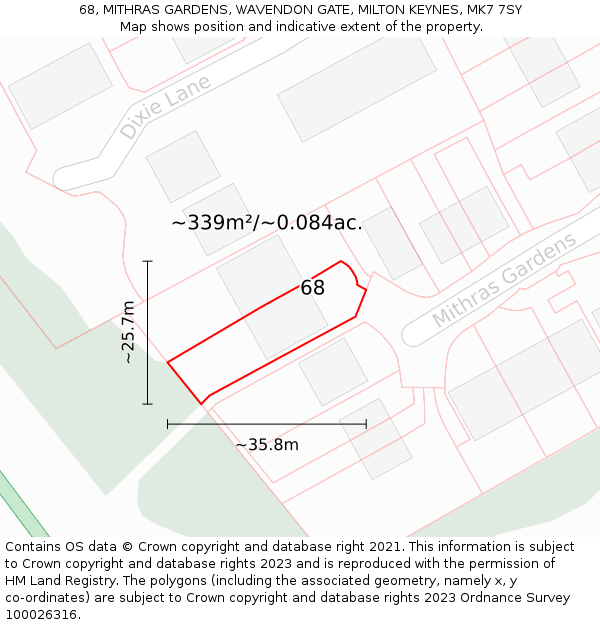 68, MITHRAS GARDENS, WAVENDON GATE, MILTON KEYNES, MK7 7SY: Plot and title map