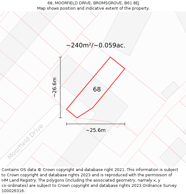 68, MOORFIELD DRIVE, BROMSGROVE, B61 8EJ: Plot and title map