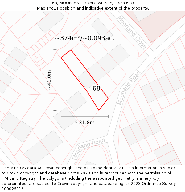 68, MOORLAND ROAD, WITNEY, OX28 6LQ: Plot and title map