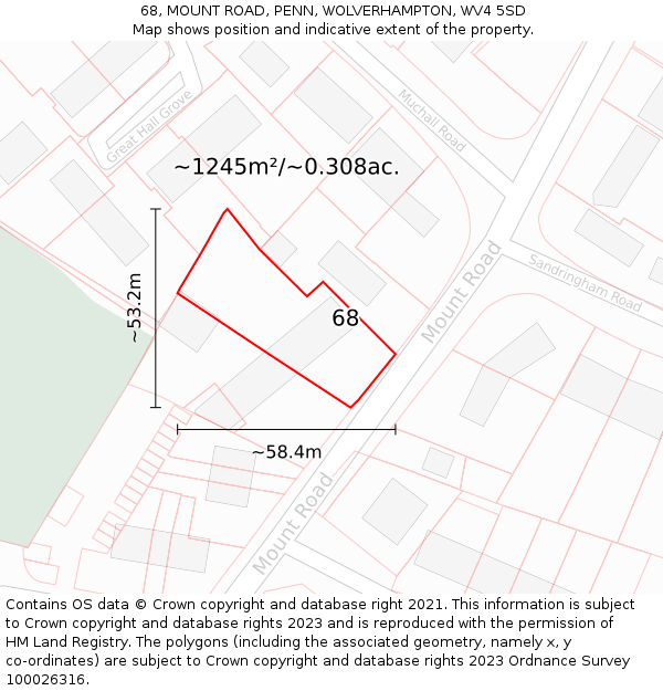 68, MOUNT ROAD, PENN, WOLVERHAMPTON, WV4 5SD: Plot and title map