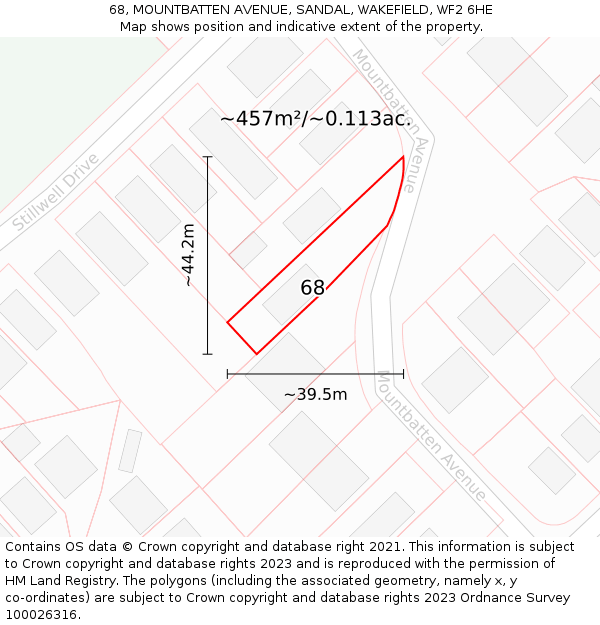 68, MOUNTBATTEN AVENUE, SANDAL, WAKEFIELD, WF2 6HE: Plot and title map