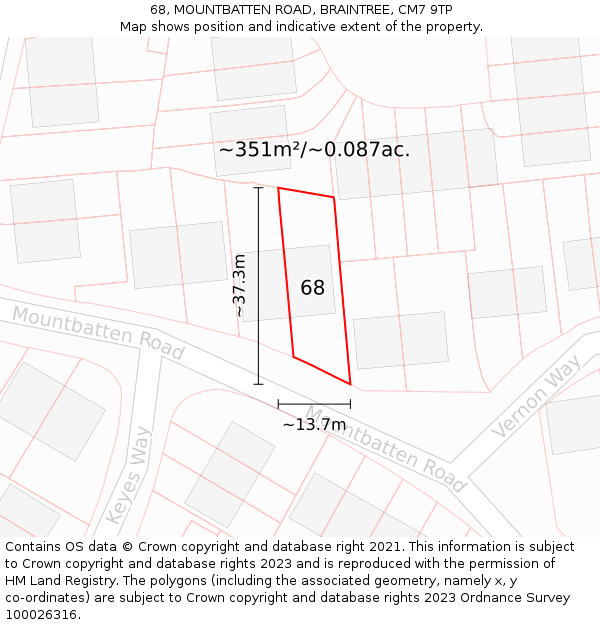 68, MOUNTBATTEN ROAD, BRAINTREE, CM7 9TP: Plot and title map