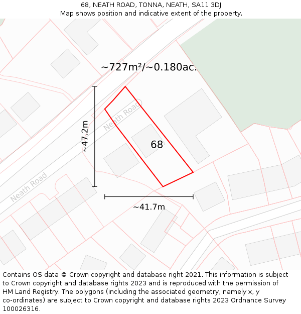 68, NEATH ROAD, TONNA, NEATH, SA11 3DJ: Plot and title map
