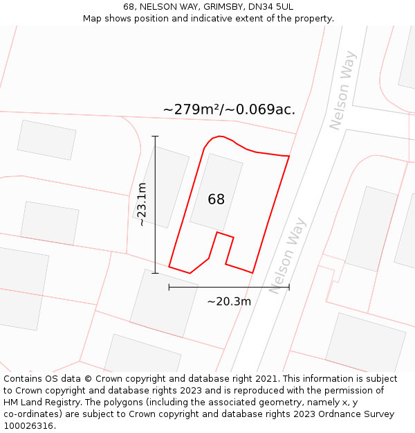 68, NELSON WAY, GRIMSBY, DN34 5UL: Plot and title map