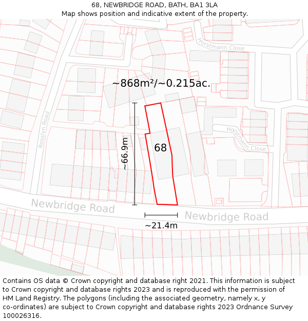 68, NEWBRIDGE ROAD, BATH, BA1 3LA: Plot and title map