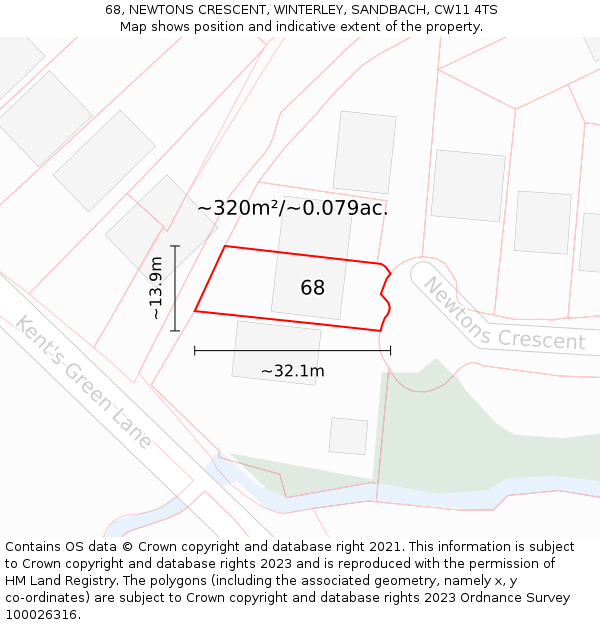 68, NEWTONS CRESCENT, WINTERLEY, SANDBACH, CW11 4TS: Plot and title map
