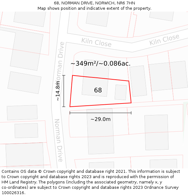 68, NORMAN DRIVE, NORWICH, NR6 7HN: Plot and title map