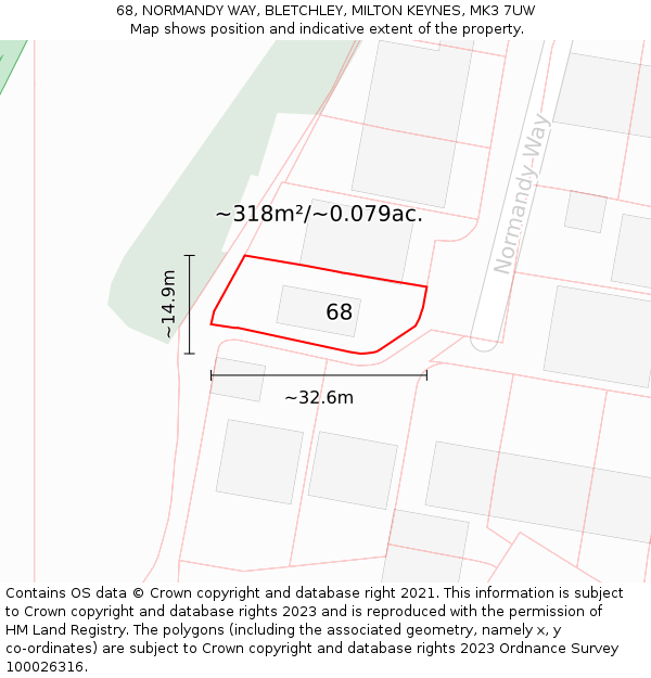 68, NORMANDY WAY, BLETCHLEY, MILTON KEYNES, MK3 7UW: Plot and title map