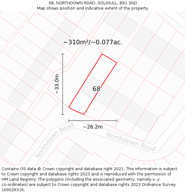 68, NORTHDOWN ROAD, SOLIHULL, B91 3ND: Plot and title map