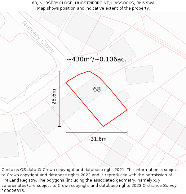 68, NURSERY CLOSE, HURSTPIERPOINT, HASSOCKS, BN6 9WA: Plot and title map