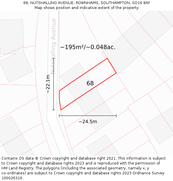 68, NUTSHALLING AVENUE, ROWNHAMS, SOUTHAMPTON, SO16 8AY: Plot and title map
