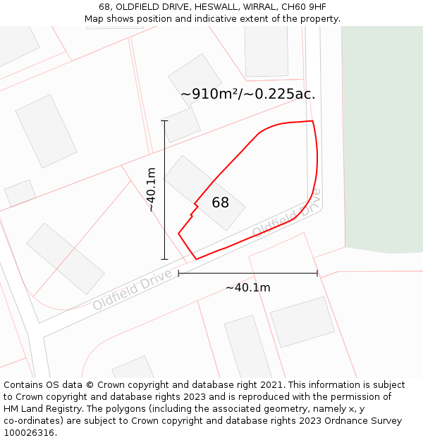 68, OLDFIELD DRIVE, HESWALL, WIRRAL, CH60 9HF: Plot and title map
