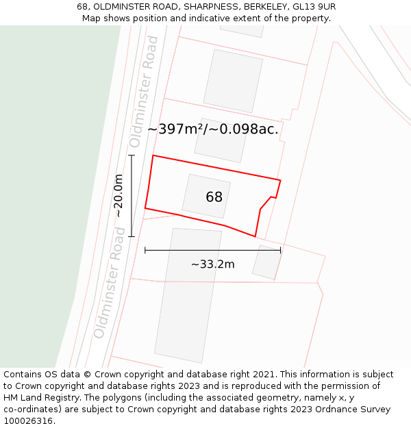68, OLDMINSTER ROAD, SHARPNESS, BERKELEY, GL13 9UR: Plot and title map
