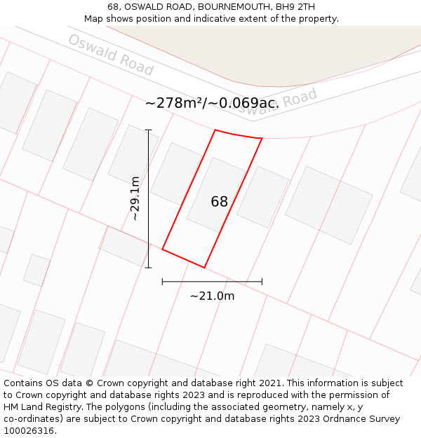 68, OSWALD ROAD, BOURNEMOUTH, BH9 2TH: Plot and title map
