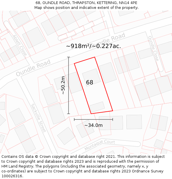 68, OUNDLE ROAD, THRAPSTON, KETTERING, NN14 4PE: Plot and title map