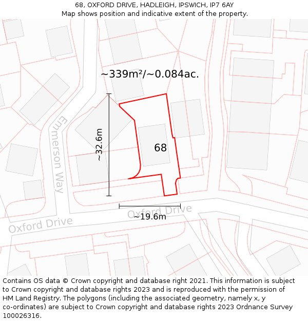 68, OXFORD DRIVE, HADLEIGH, IPSWICH, IP7 6AY: Plot and title map