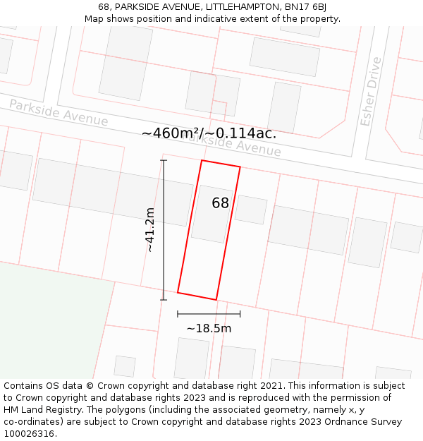 68, PARKSIDE AVENUE, LITTLEHAMPTON, BN17 6BJ: Plot and title map