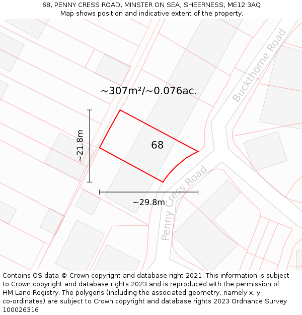 68, PENNY CRESS ROAD, MINSTER ON SEA, SHEERNESS, ME12 3AQ: Plot and title map