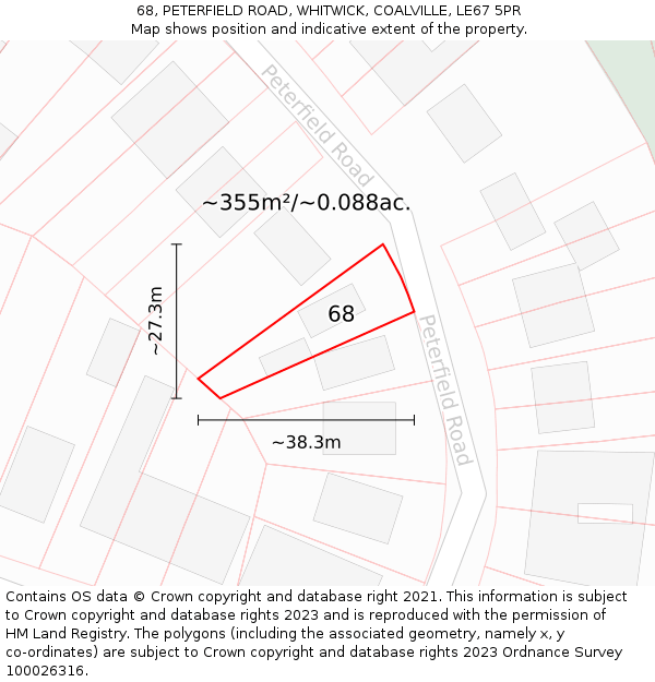 68, PETERFIELD ROAD, WHITWICK, COALVILLE, LE67 5PR: Plot and title map