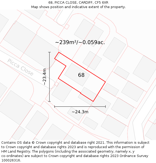 68, PICCA CLOSE, CARDIFF, CF5 6XR: Plot and title map