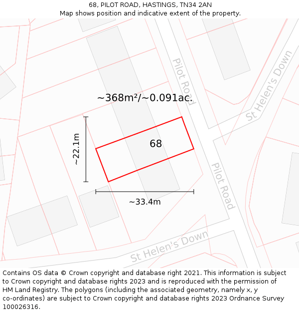 68, PILOT ROAD, HASTINGS, TN34 2AN: Plot and title map