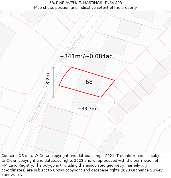 68, PINE AVENUE, HASTINGS, TN34 3PR: Plot and title map