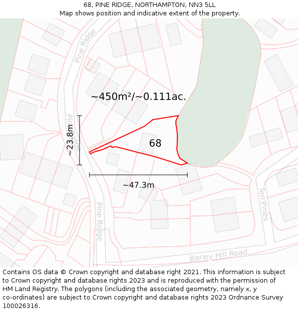 68, PINE RIDGE, NORTHAMPTON, NN3 5LL: Plot and title map